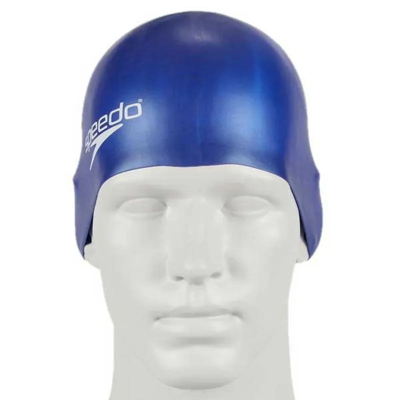 Speedo Plain Moulded Silicone Swimming Cap - Blue-1